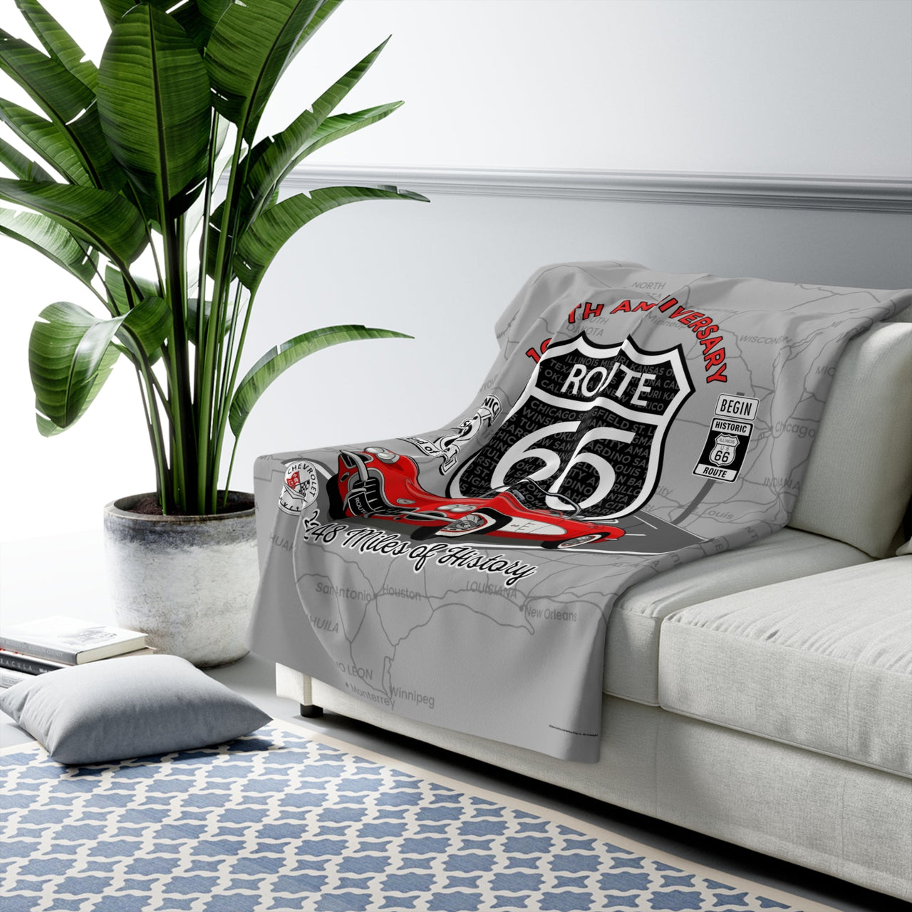 C1 Corvette Route 66 100th Anniversary Sherpa Blanket (50" x 60")