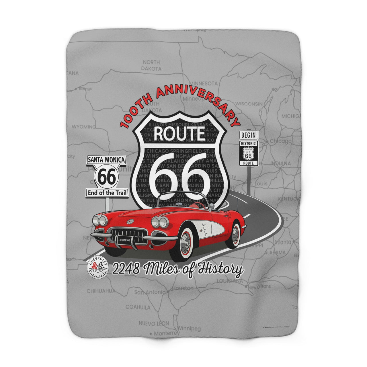 C1 Corvette Route 66 100th Anniversary Sherpa Blanket (50" x 60")