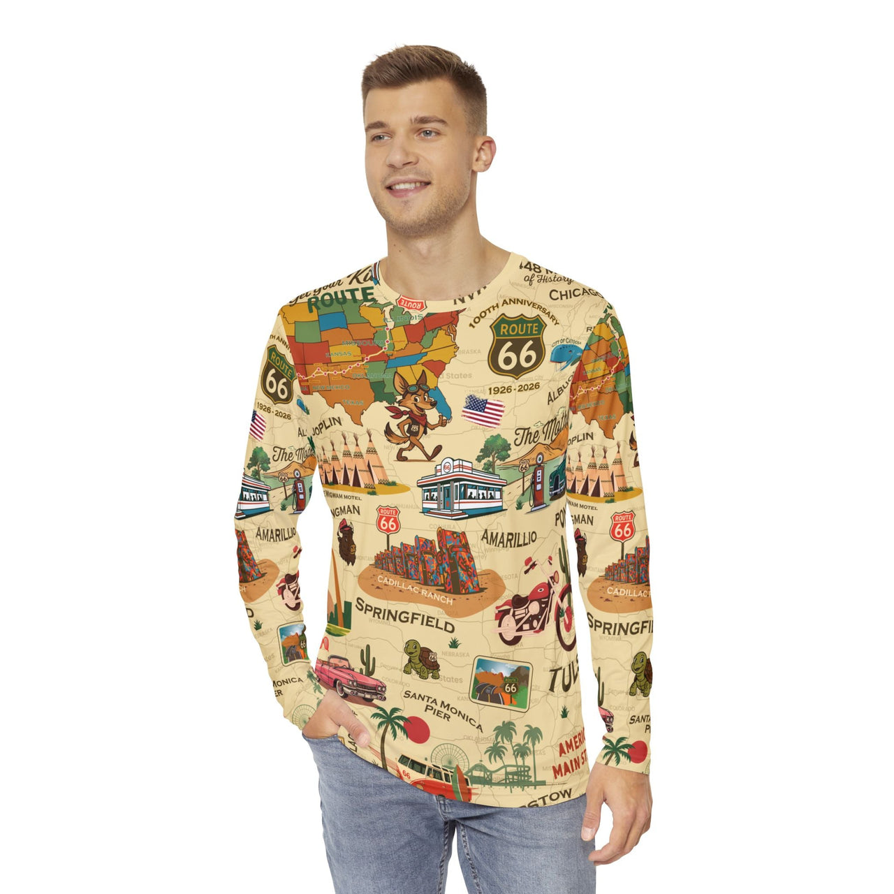 Legends of Route 66 100th Anniversary Retro Travel Long Sleeve Tee