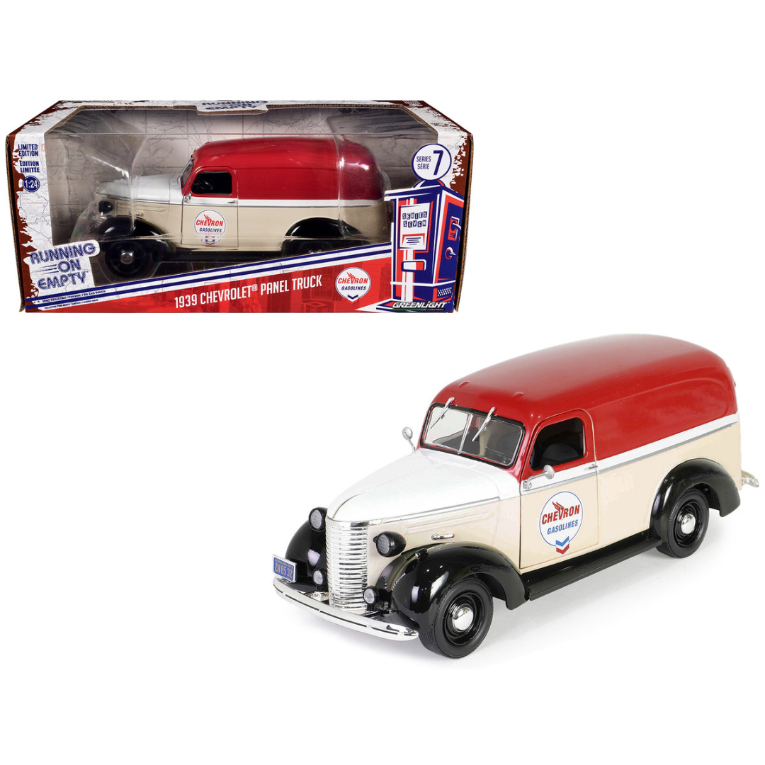 1939 Chevrolet Panel Truck "Chevron Gasolines" Red and Beige with White Hood and Stripes "Running on Empty" Series 7 1/24 Diecast Model Car