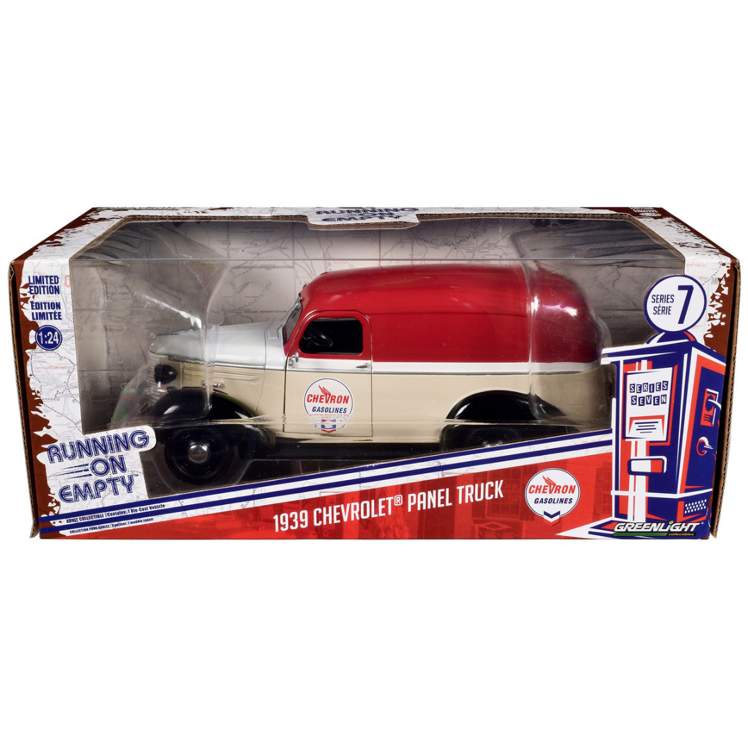 1939 Chevrolet Panel Truck "Chevron Gasolines" Red and Beige with White Hood and Stripes "Running on Empty" Series 7 1/24 Diecast Model Car