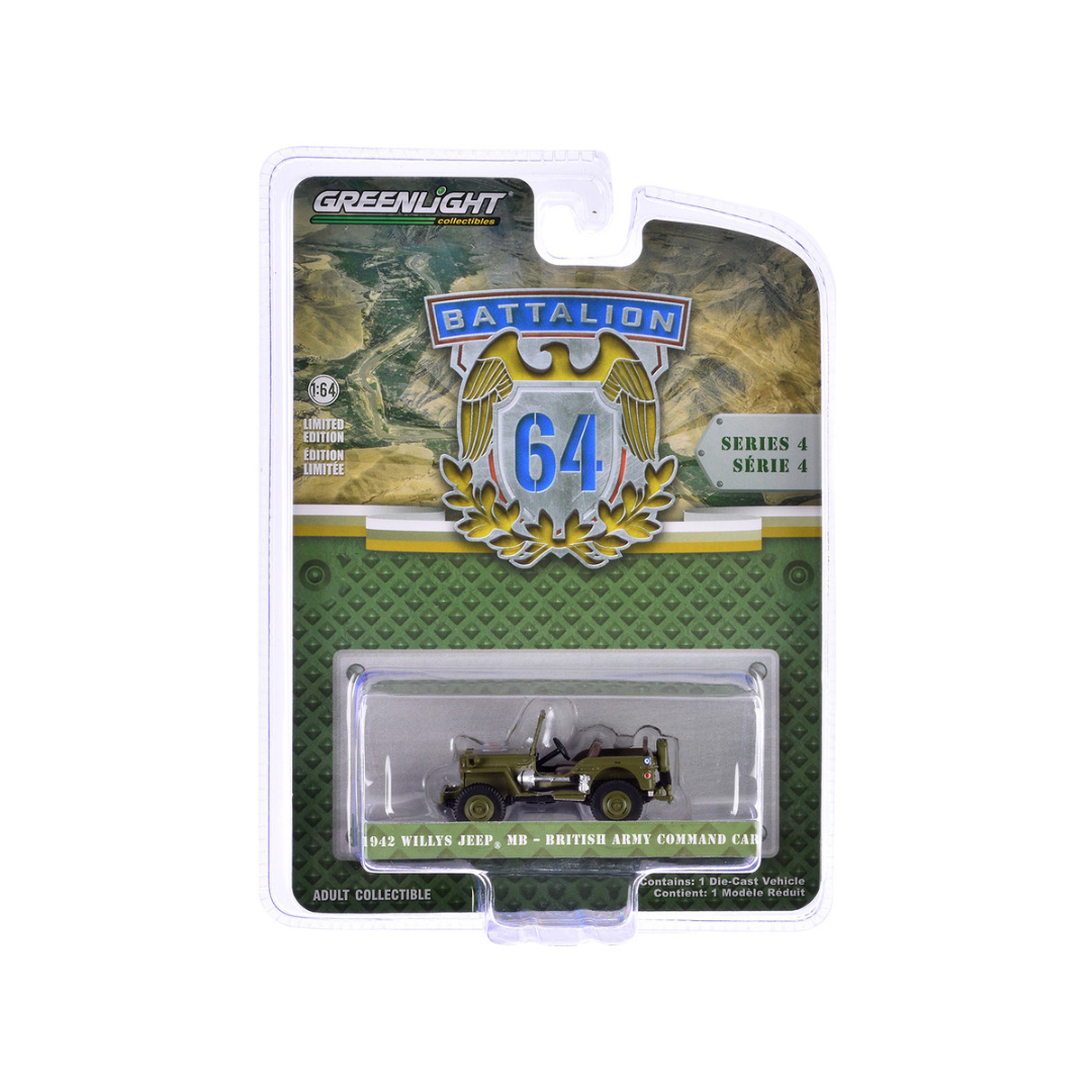 1942 Willys Jeep MB "British Army Command Car" Light Green "Battalion 64" Series 4 1/64 Diecast Model Car