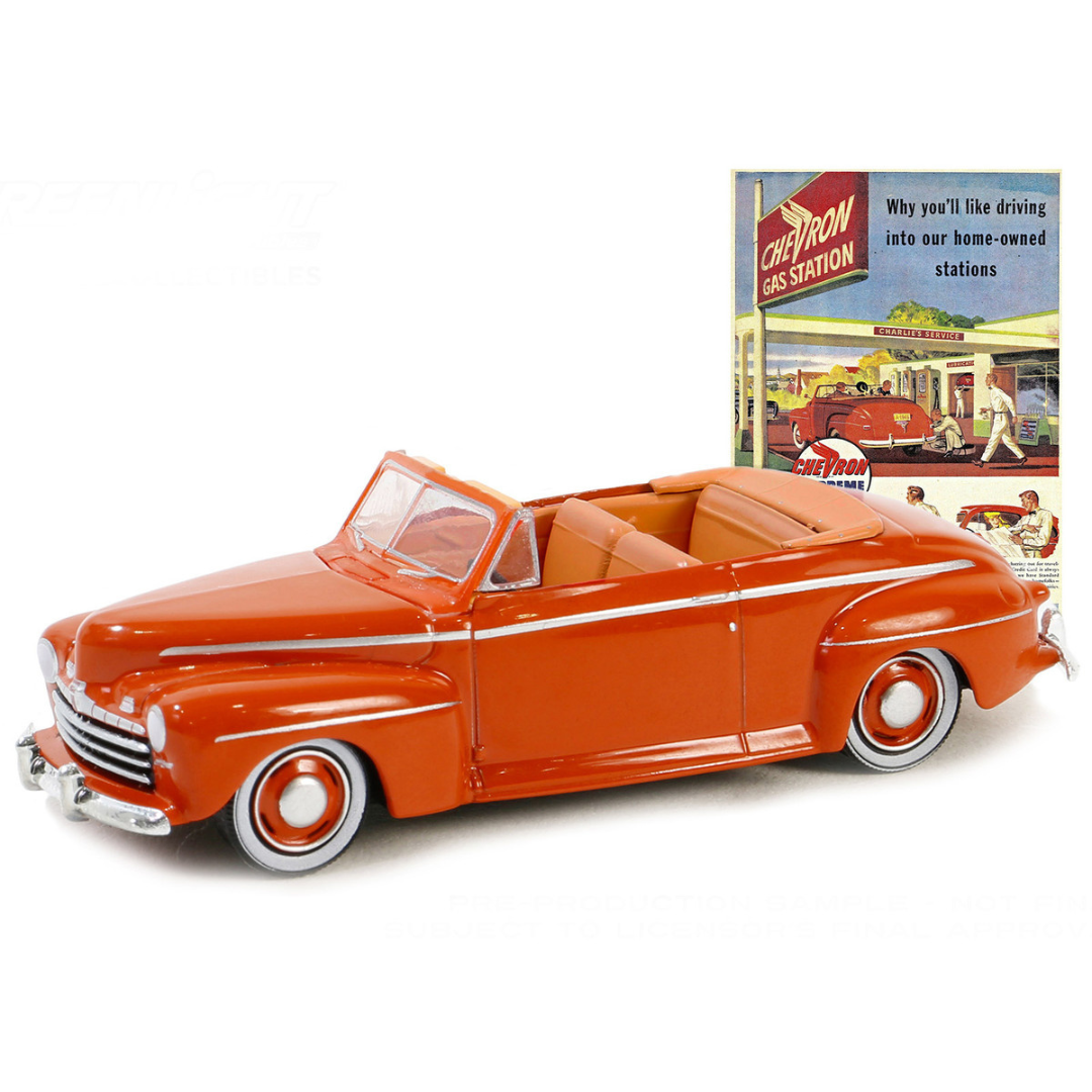 1946 Ford Super Deluxe Convertible Orange "Chevron Supreme" "Vintage Ad Cars" Series 10 1/64 Diecast Model Car
