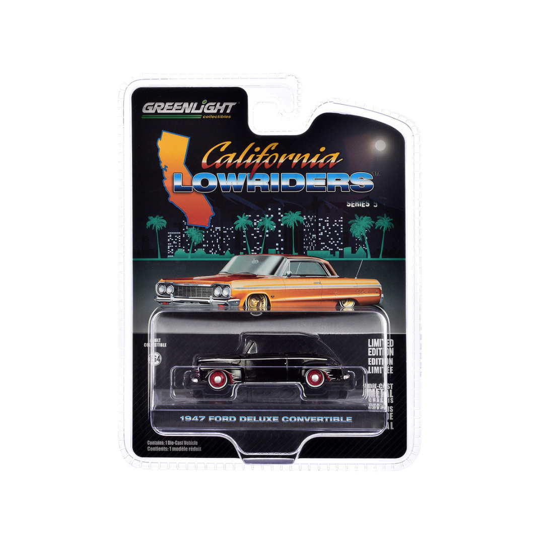 1947 Ford Deluxe Convertible Lowrider Black with Red Graphics "California Lowriders" Series 5 1/64 Diecast Model Car