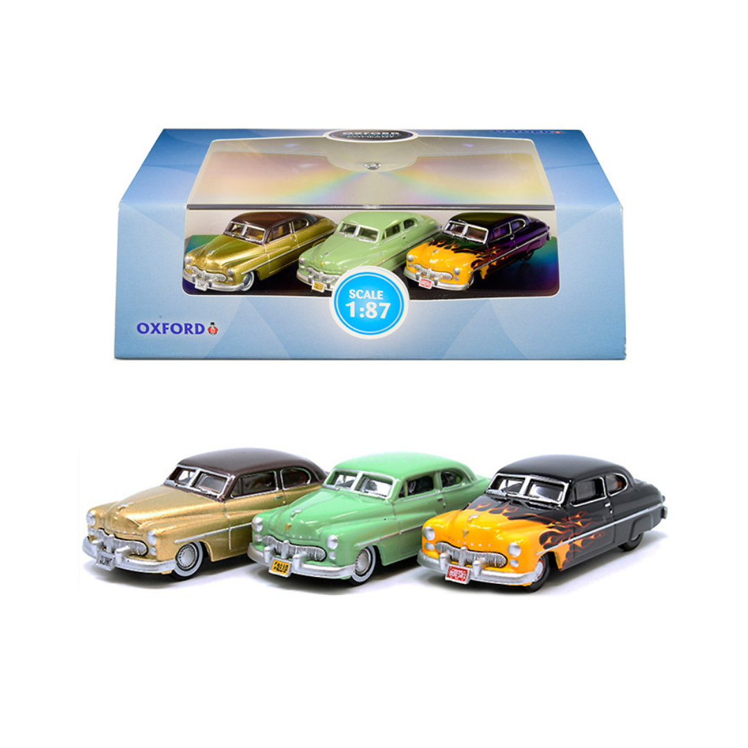 1949 Mercury Set of 3 Cars "70th Anniversary" 1/87 (HO) Scale Diecast Model Cars by Oxford Diecast