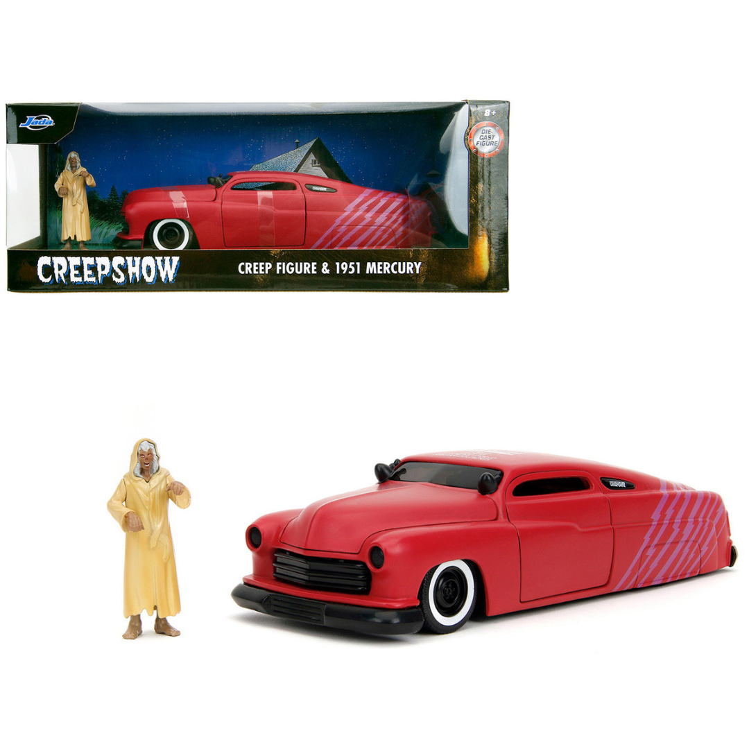 1951 Mercury Matt Red with Purple Stripes and Creep Diecast Figure "Creepshow" (1982) Movie "Hollywood Rides" Series 1/24 Diecast Model Car