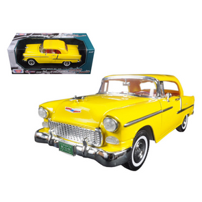 1955-chevrolet-bel-air-convertible-soft-top-yellow-timeless-classics-1-18-diecast