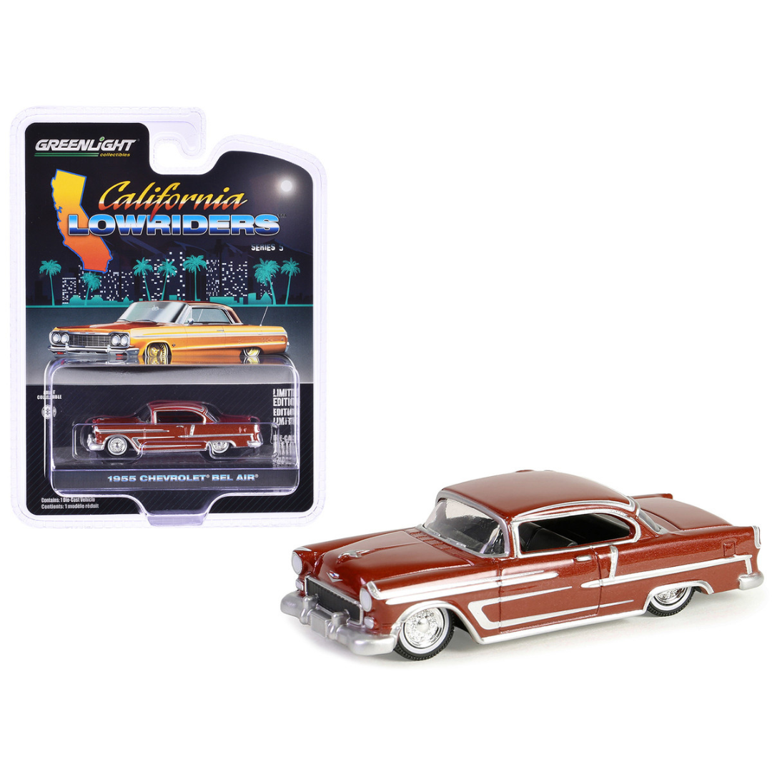 1955 Chevrolet Bel Air Lowrider Red Metallic and Silver "California Lowriders" Series 5 1/64 Diecast Model Car
