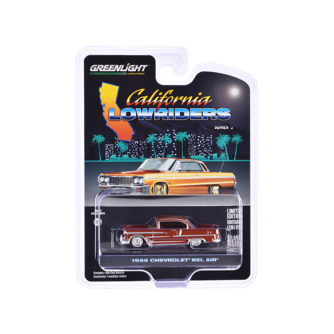 1955 Chevrolet Bel Air Lowrider Red Metallic and Silver "California Lowriders" Series 5 1/64 Diecast Model Car