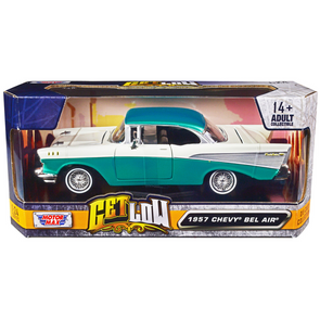 1957-chevrolet-bel-air-lowrider-turquoise-metallic-and-white-get-low-series-1-24-diecast