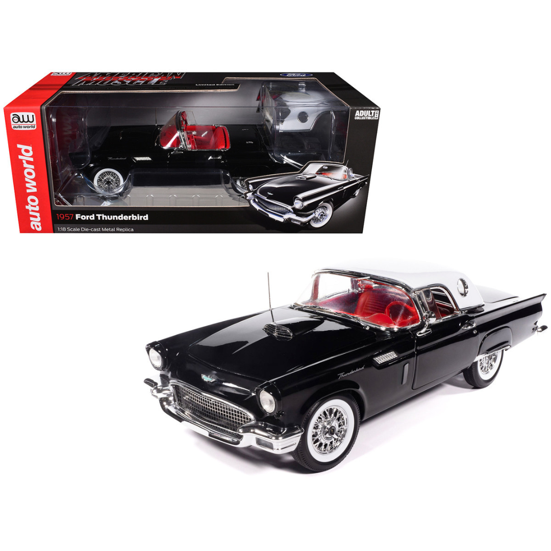 1957 Ford Thunderbird Black with White Top and Red Interior "American Muscle" Series 1/18 Diecast Model Car
