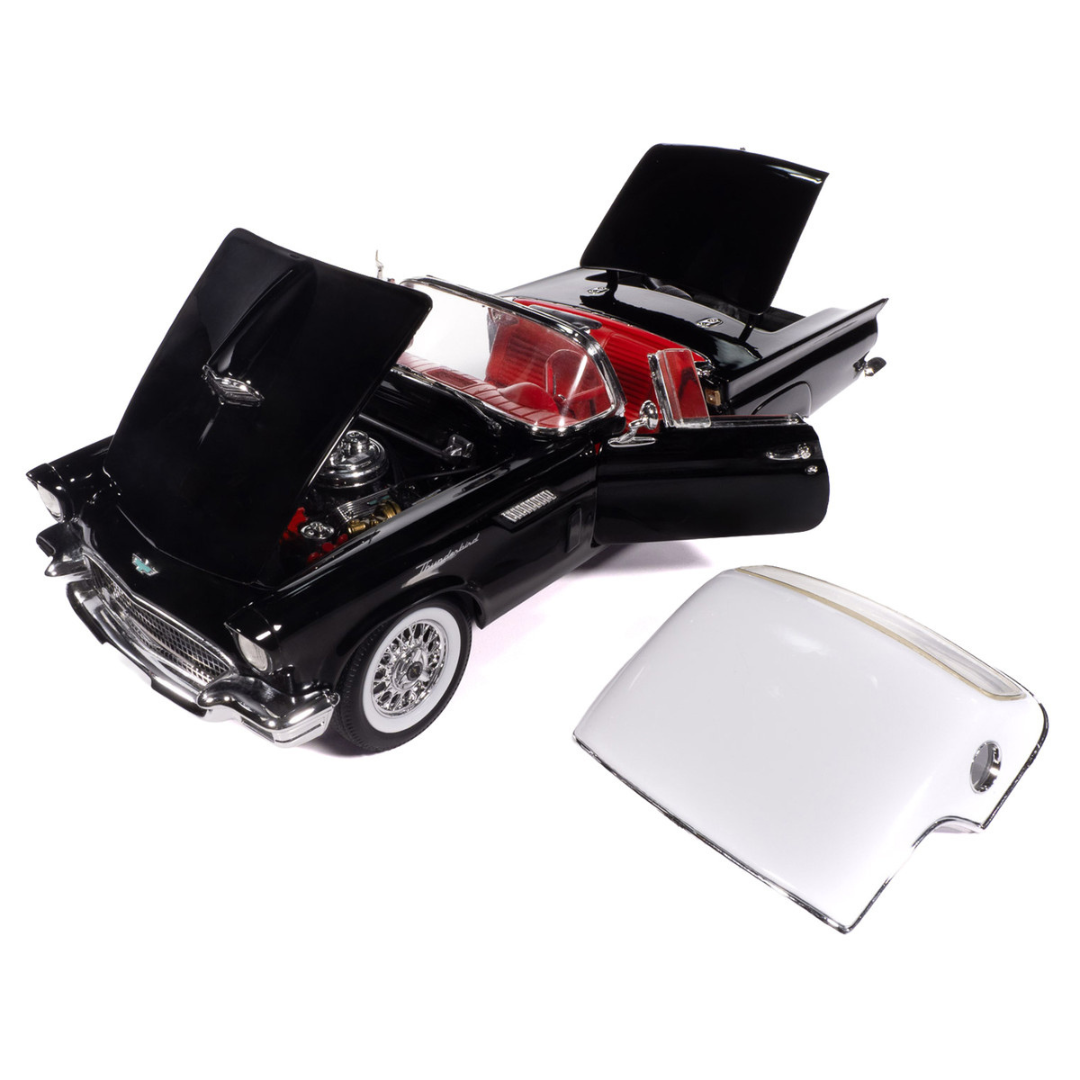 1957 Ford Thunderbird Black with White Top and Red Interior "American Muscle" Series 1/18 Diecast Model Car