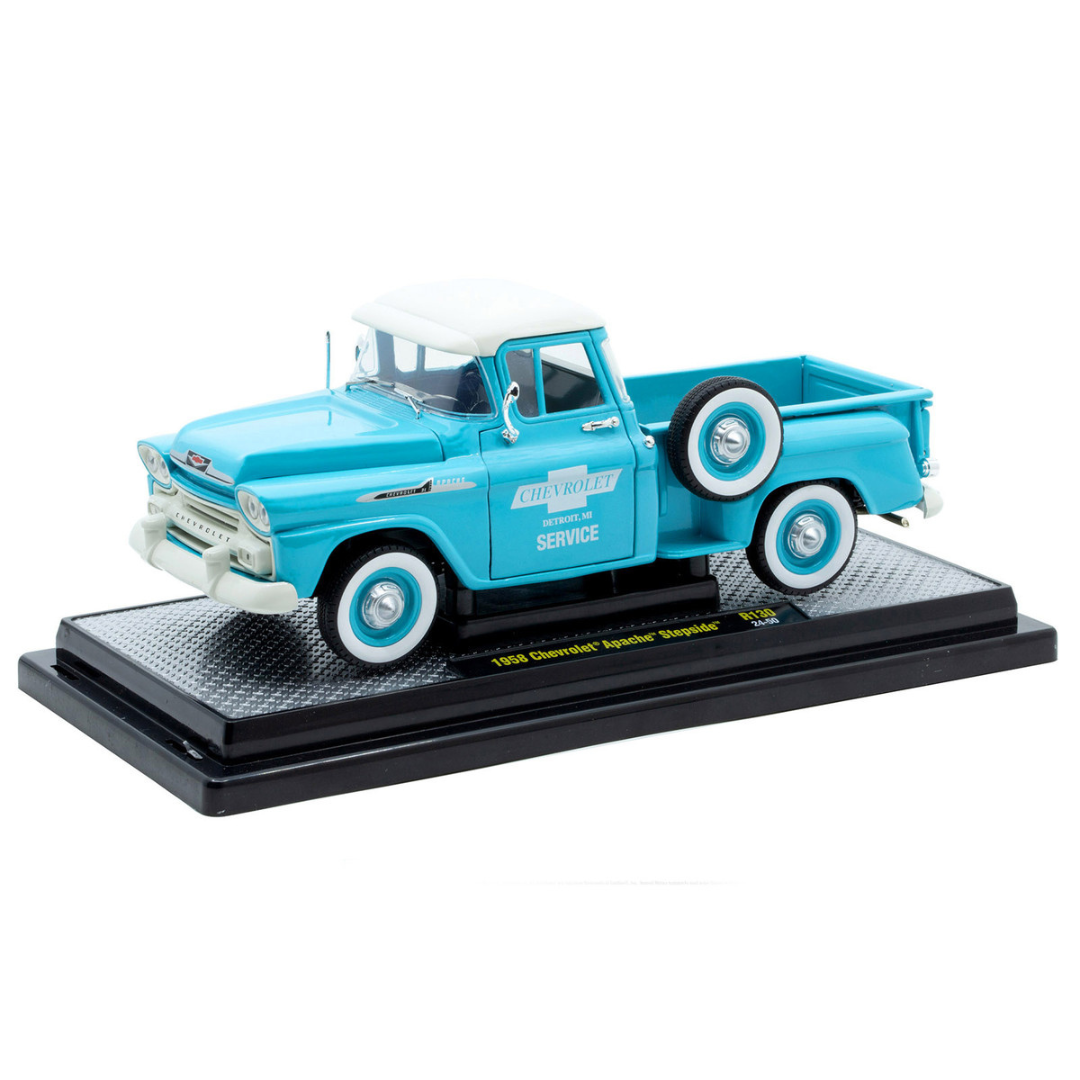 1958 Chevrolet Apache Stepside Pickup Truck "Chevrolet Service" Light Blue with White Top Limited Edition to 6650 pieces Worldwide 1/24 Diecast Model Car