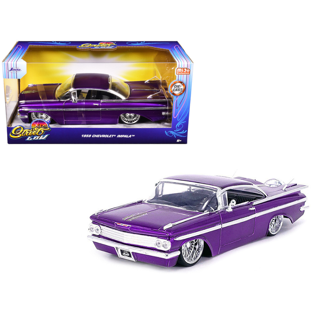 1959 Chevrolet Impala Lowrider Candy Purple with DUB Wire Wheels "Street Low" Series 1/24 Diecast Model Car
