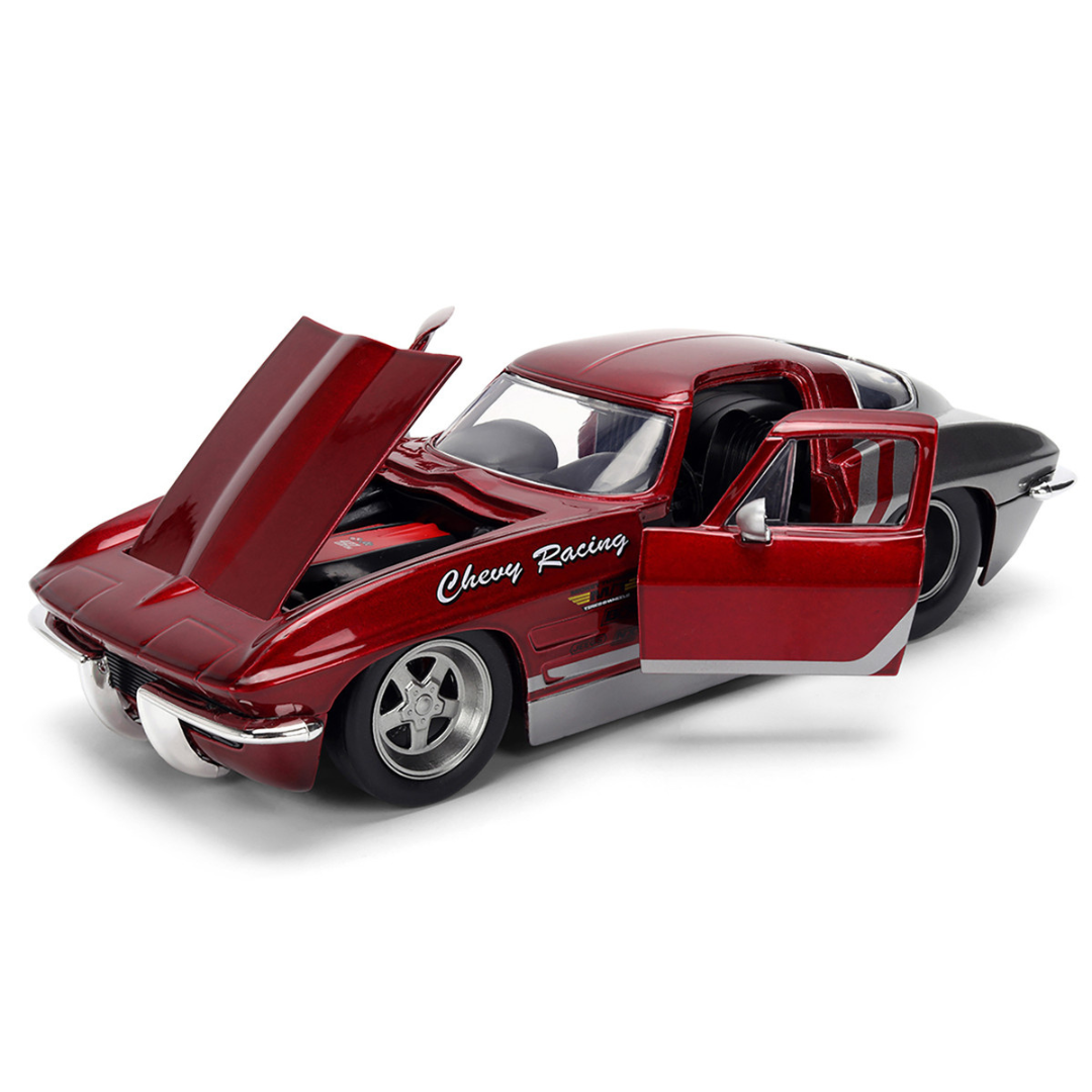 1963 Chevrolet Corvette Stingray "Chevy Racing" Red Metallic and Gray "Bigtime Muscle" Series 1/24 Diecast Model Car
