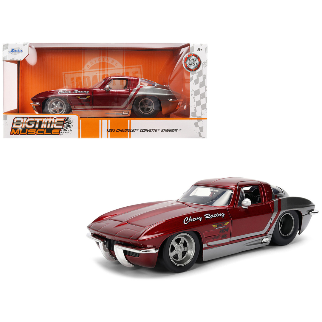 1963 Chevrolet Corvette Stingray "Chevy Racing" Red Metallic and Gray "Bigtime Muscle" Series 1/24 Diecast Model Car