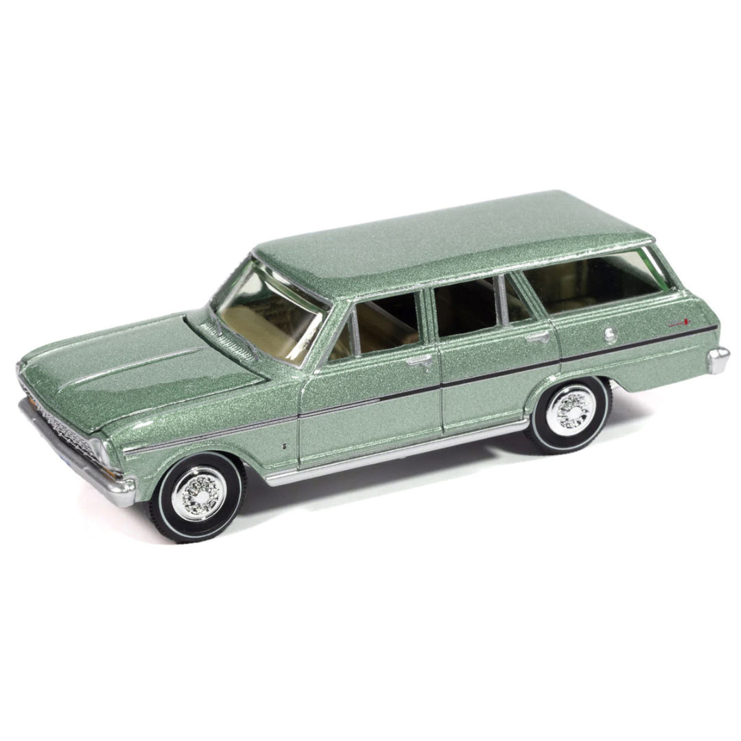 1963 Chevrolet II Nova 400 Wagon Laurel Green Metallic "Vintage Muscle" Series 1/64 Diecast Model Car