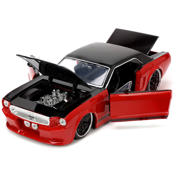 1965-ford-mustang-custom-red-and-black-1-24-diecast-model-car-by-jada
