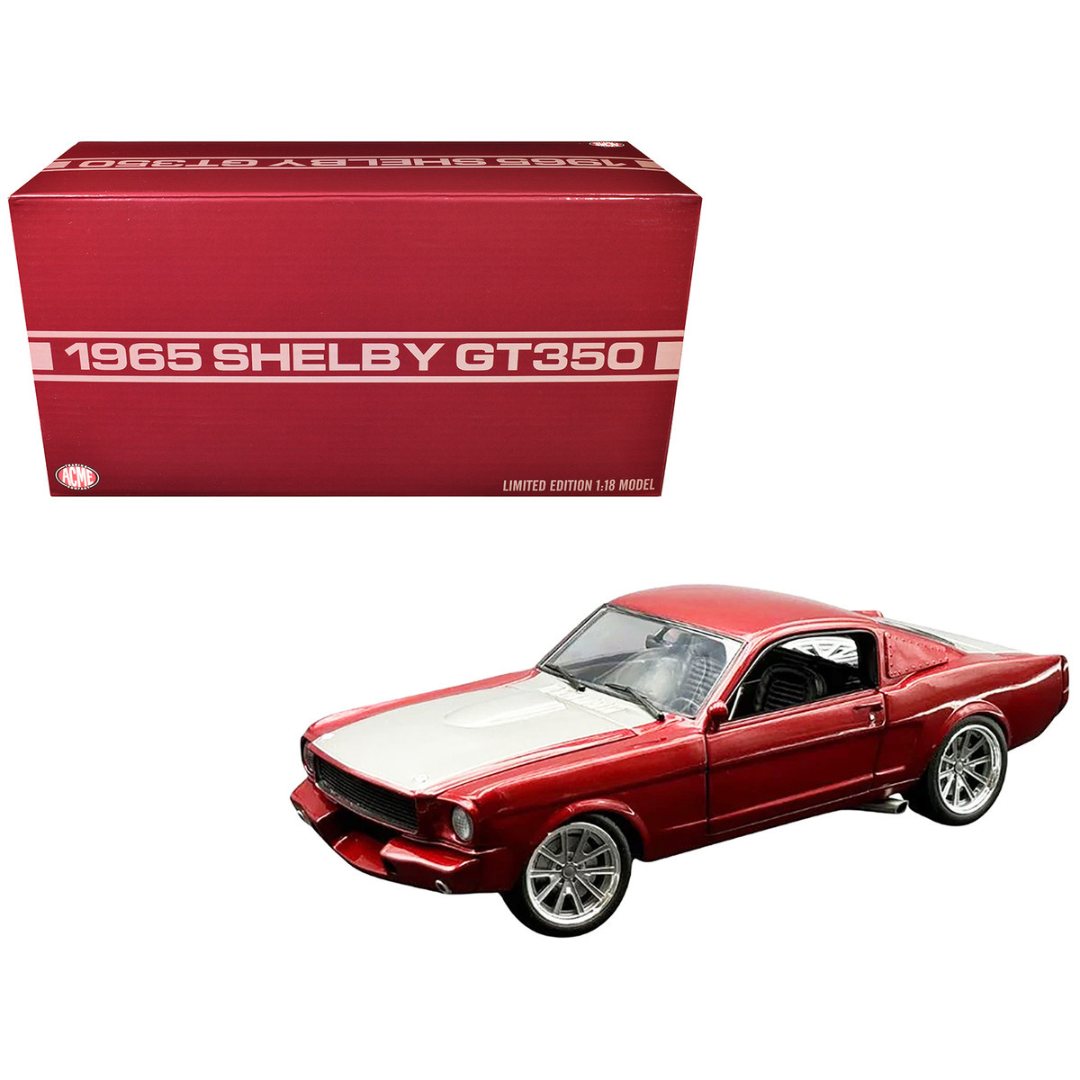 1965 Shelby GT350R Pro Touring Red Metallic with Silver Hood and Trunk Limited Edition to 350 pieces Worldwide 1/18 Diecast Model Car