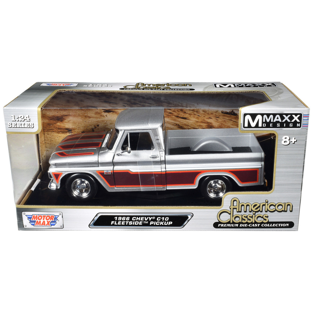 1966 Chevrolet C10 Fleetside Pickup Truck Silver Metallic with Brown Sides "American Classics" Series 1/24 Diecast