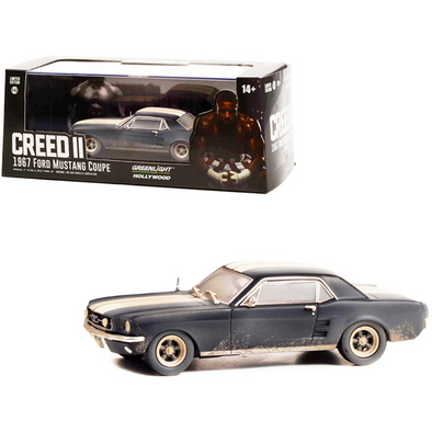 1967-ford-mustang-matt-black-weathered-creed-ii-1-43-diecast-model-car-by-greenlight