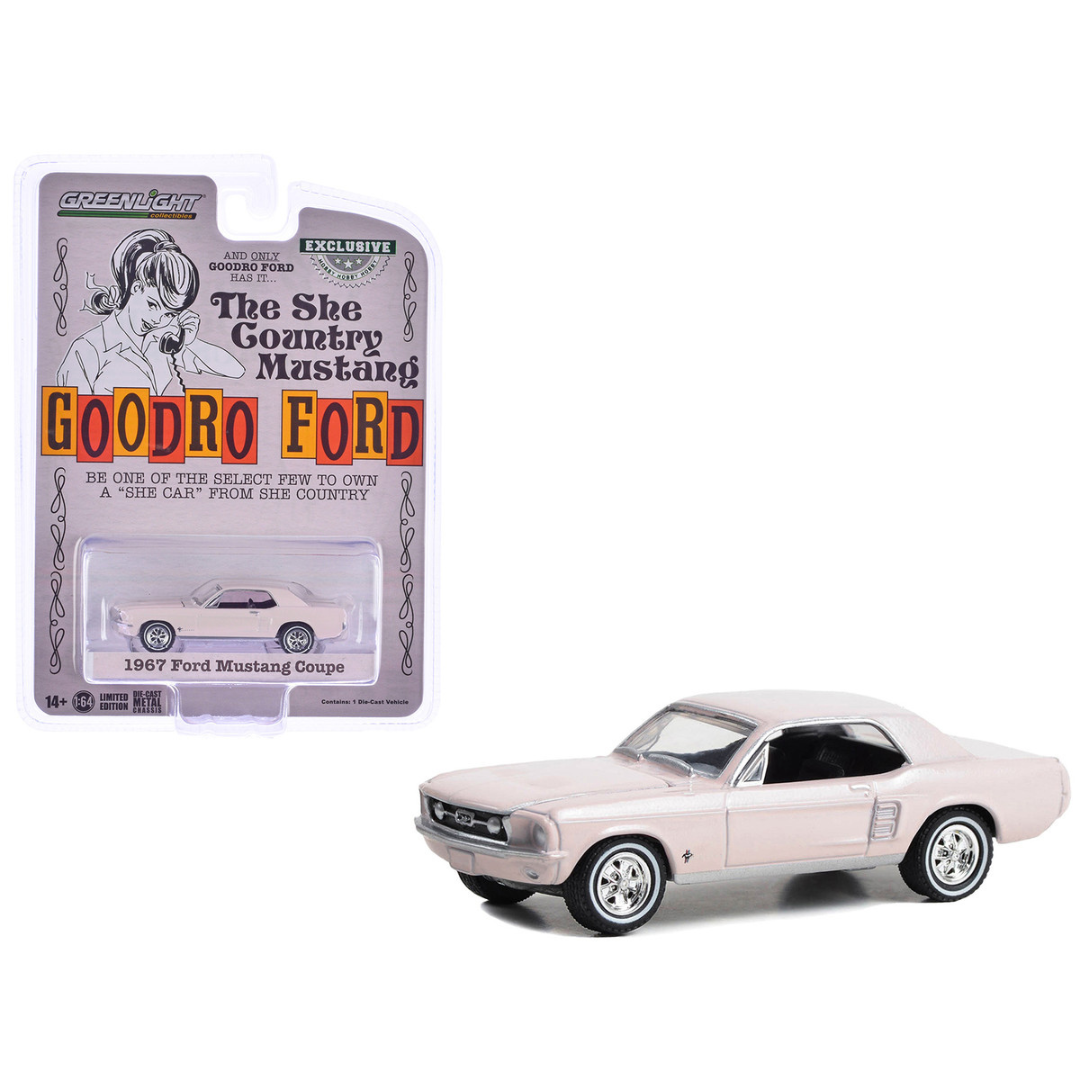1967 Ford Mustang Coupe "She Country Special - Bill Goodro Ford Denver Colorado" Bermuda Sand "Hobby Exclusive" Series 1/64 Diecast Model Car