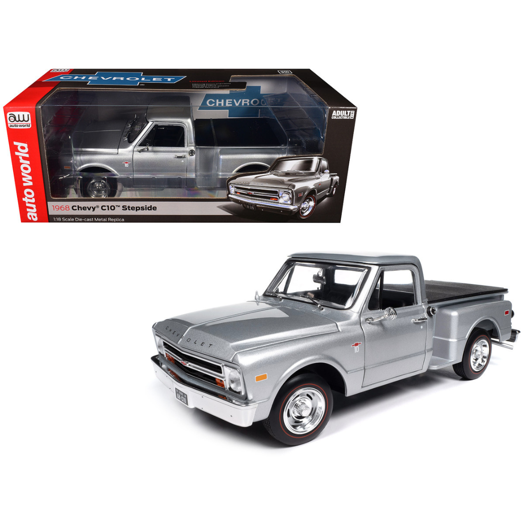 1968 Chevrolet C10 Stepside Pickup Truck Silver Metallic 1/18 Diecast Model Car