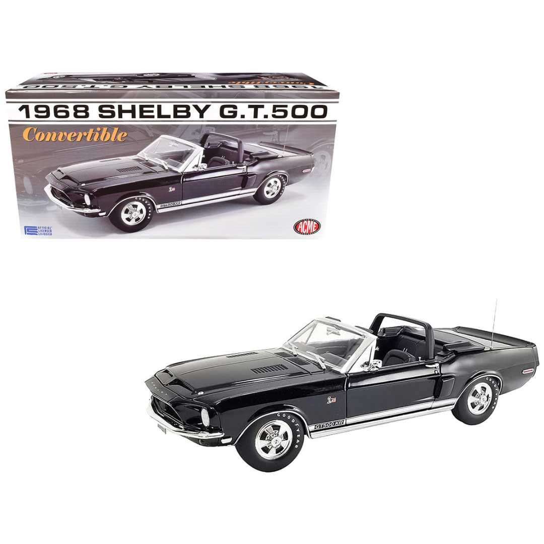 1968 Shelby GT500 KR Convertible Black with White Stripes Limited Edition to 480 pieces Worldwide 1/18 Diecast Model Car