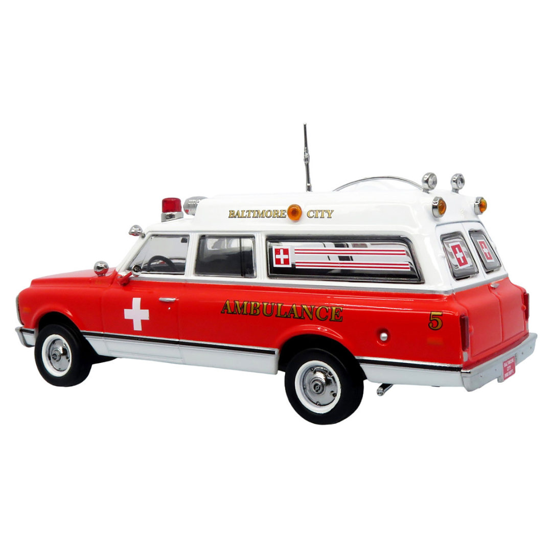 1969 Chevrolet C-10 Ambulance "Baltimore City Fire Department" White and Red "5 Alarm" Series Limited Edition 1/50 Diecast Model