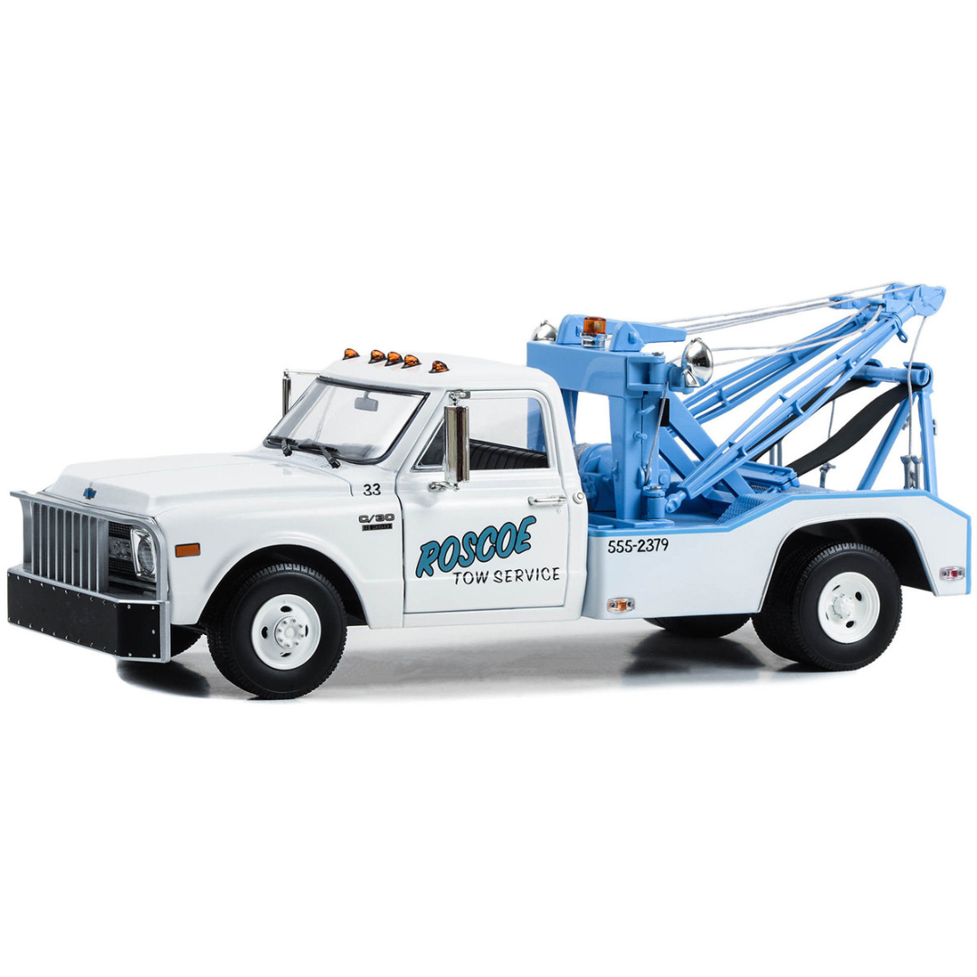 1969 Chevrolet C-30 Dually Wrecker Tow Truck "Roscoe Tow Service" White "Starsky and Hutch" (1975-1979) TV Series 1/18 Diecast Model Car
