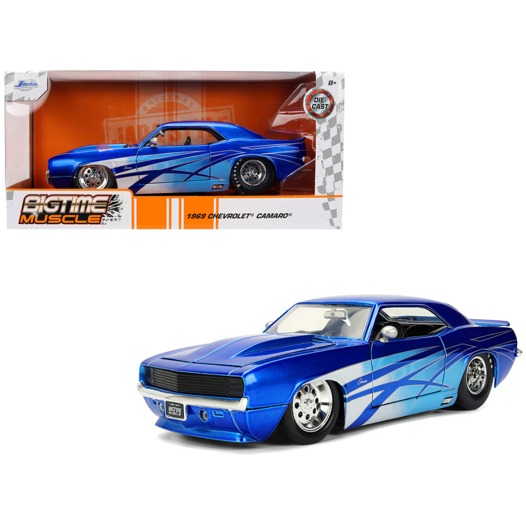1969 Chevrolet Camaro Candy Blue with Graphics "Bigtime Muscle" Series 1/24 Diecast Model Car