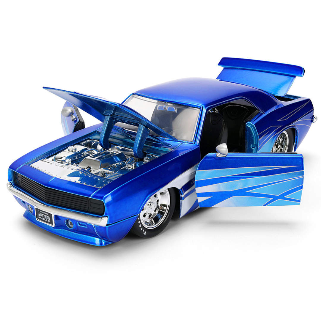 1969 Chevrolet Camaro Candy Blue with Graphics "Bigtime Muscle" Series 1/24 Diecast Model Car