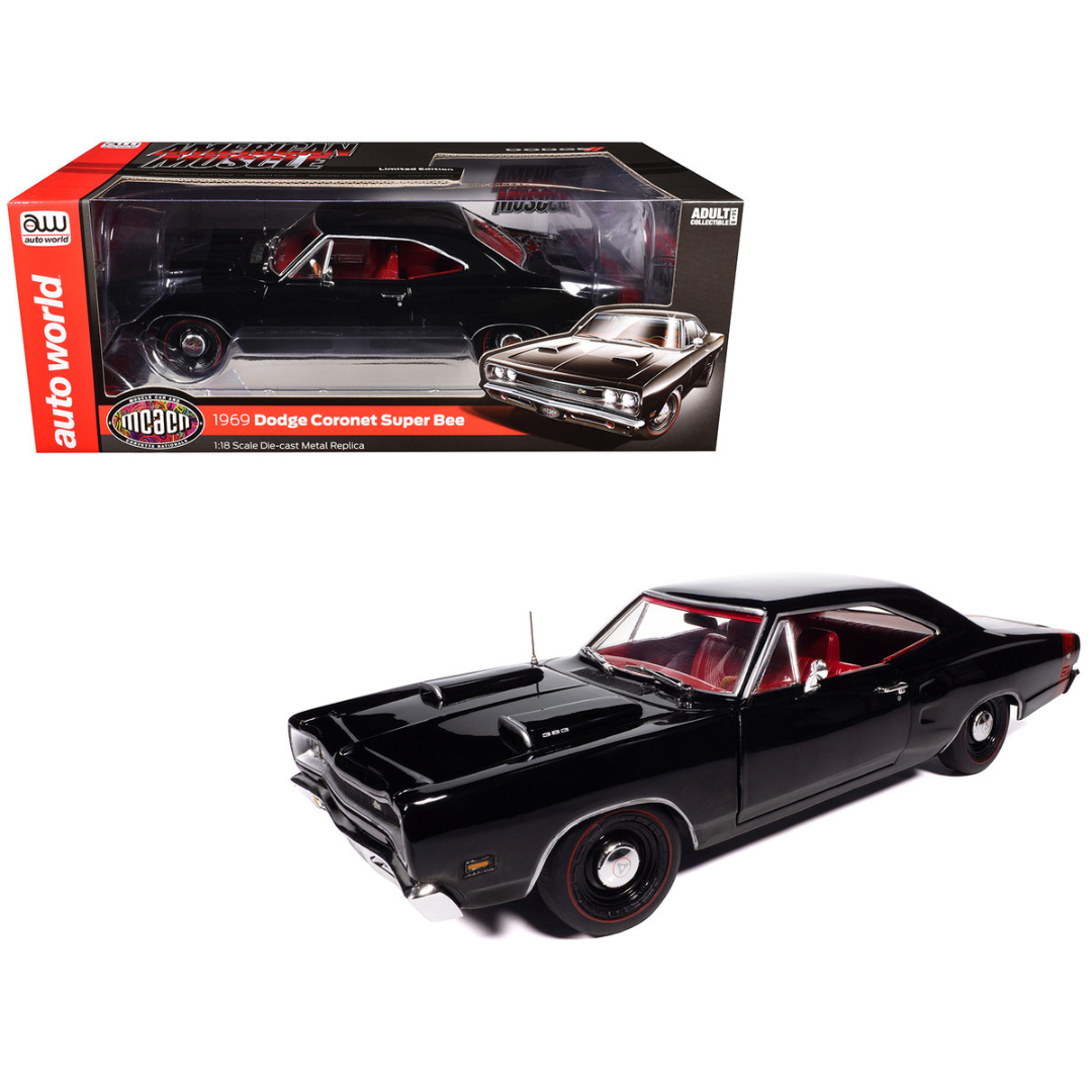 1969 Dodge Coronet Super Bee "Muscle Car & Corvette Nationals" (MCACN) Black with Red Interior "American Muscle" Series 1/18 Diecast Model Car