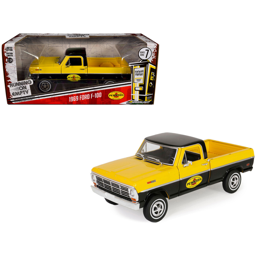 1969 Ford F-100 Pickup Truck "Pennzoil" Yellow and Black "Running on Empty" Series 7 1/24 Diecast Model Car