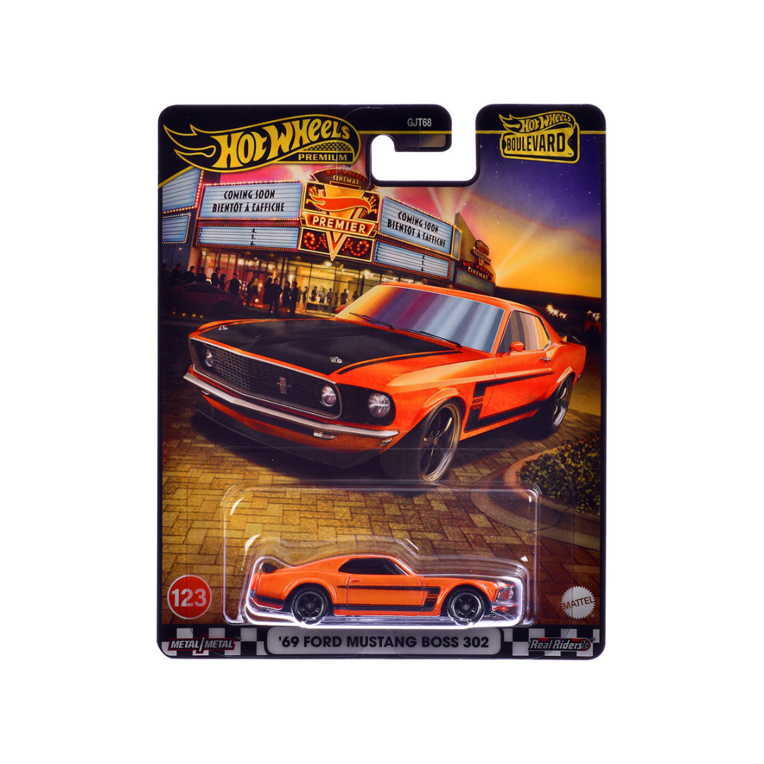 1969 Ford Mustang Boss 302 Orange with Black Stripes and Hood "Boulevard" Series Diecast Model Car