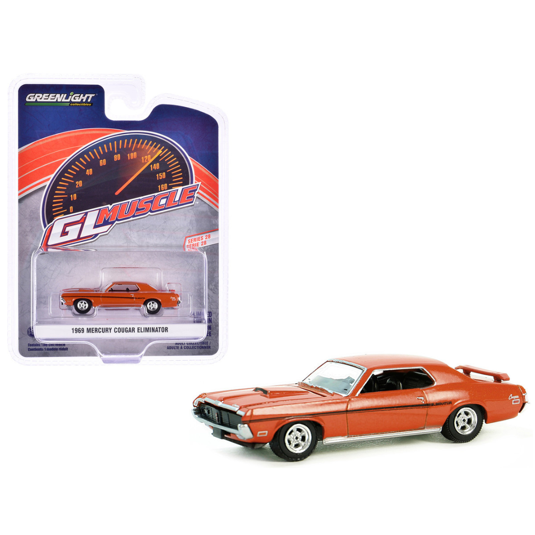 1969 Mercury Cougar Eliminator Competition Orange with Black Stripes "GreenLight Muscle" Series 28 1/64 Diecast Model Car