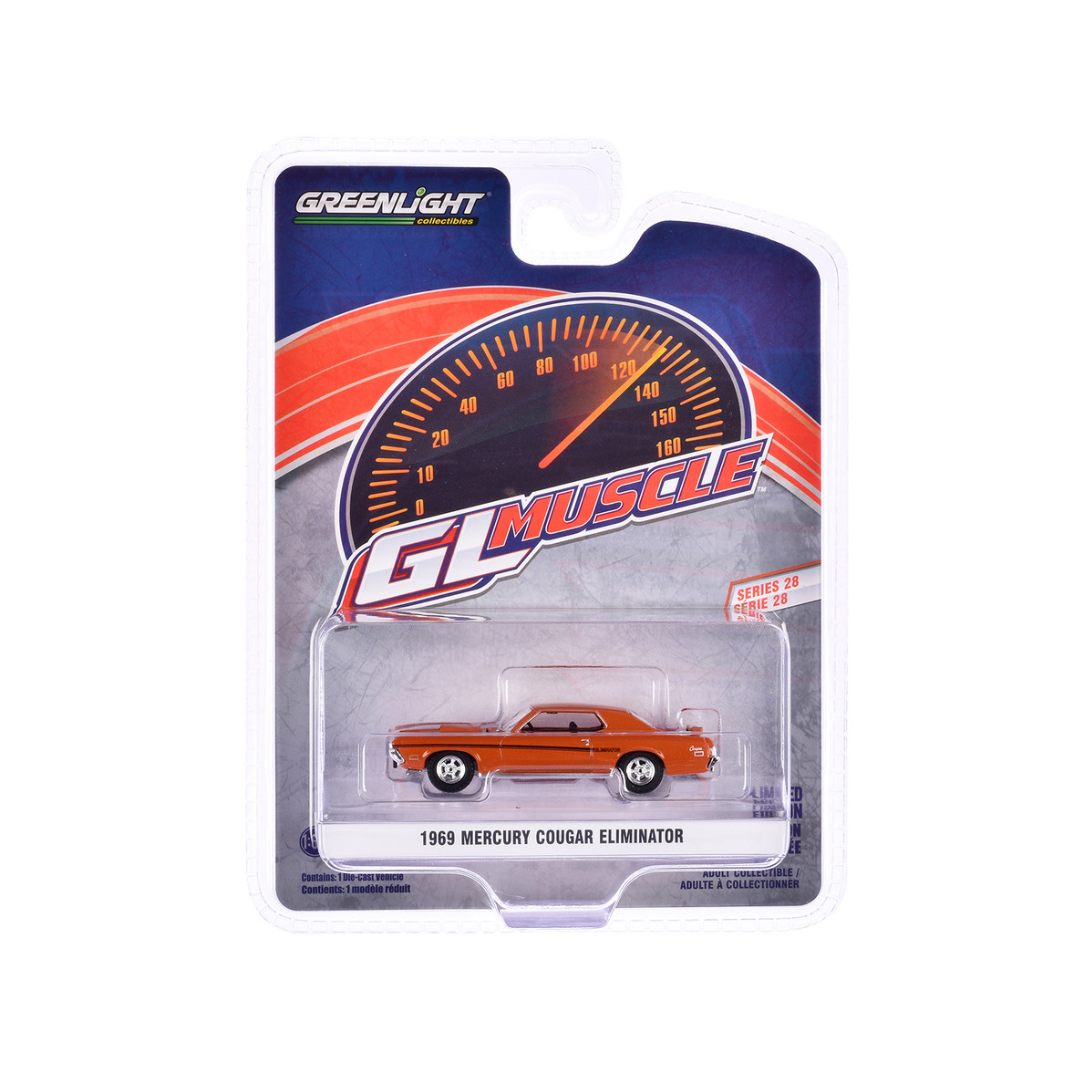 1969 Mercury Cougar Eliminator Competition Orange with Black Stripes "GreenLight Muscle" Series 28 1/64 Diecast Model Car