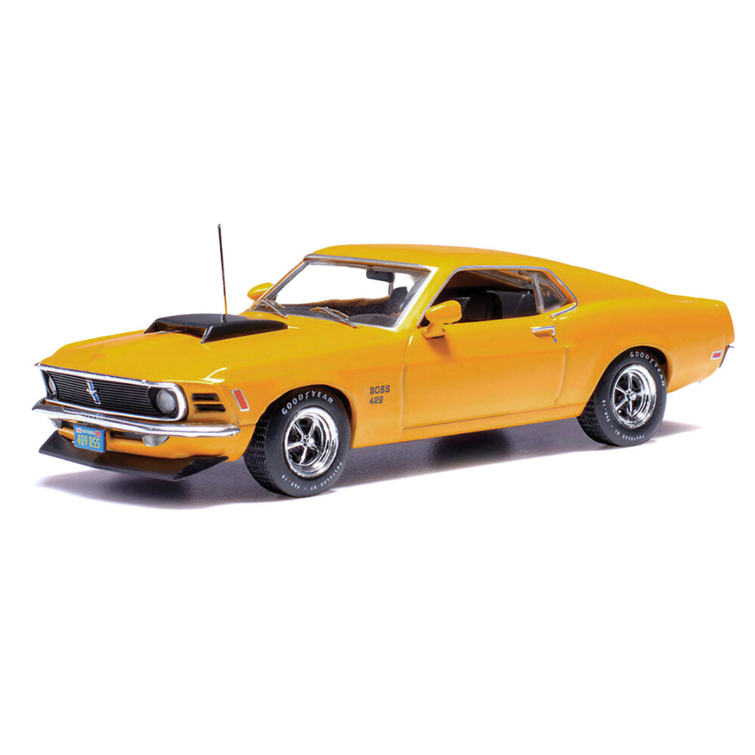 1970 Ford Mustang Boss 429 Bright Yellow with Black Hood Scoop 1/43 Diecast Model Car