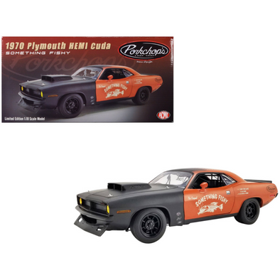1970-plymouth-hemi-barracuda-orange-and-matt-black-pork-chops-something-fishy-limited-edition-to-450-pieces-worldwide-1-18-diecast-model-car-by-acme