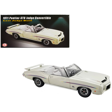 1971 Pontiac GTO Judge Convertible White with Graphics and White Interior "Last Judge Built" Limited Edition 1/18 Diecast Model Car