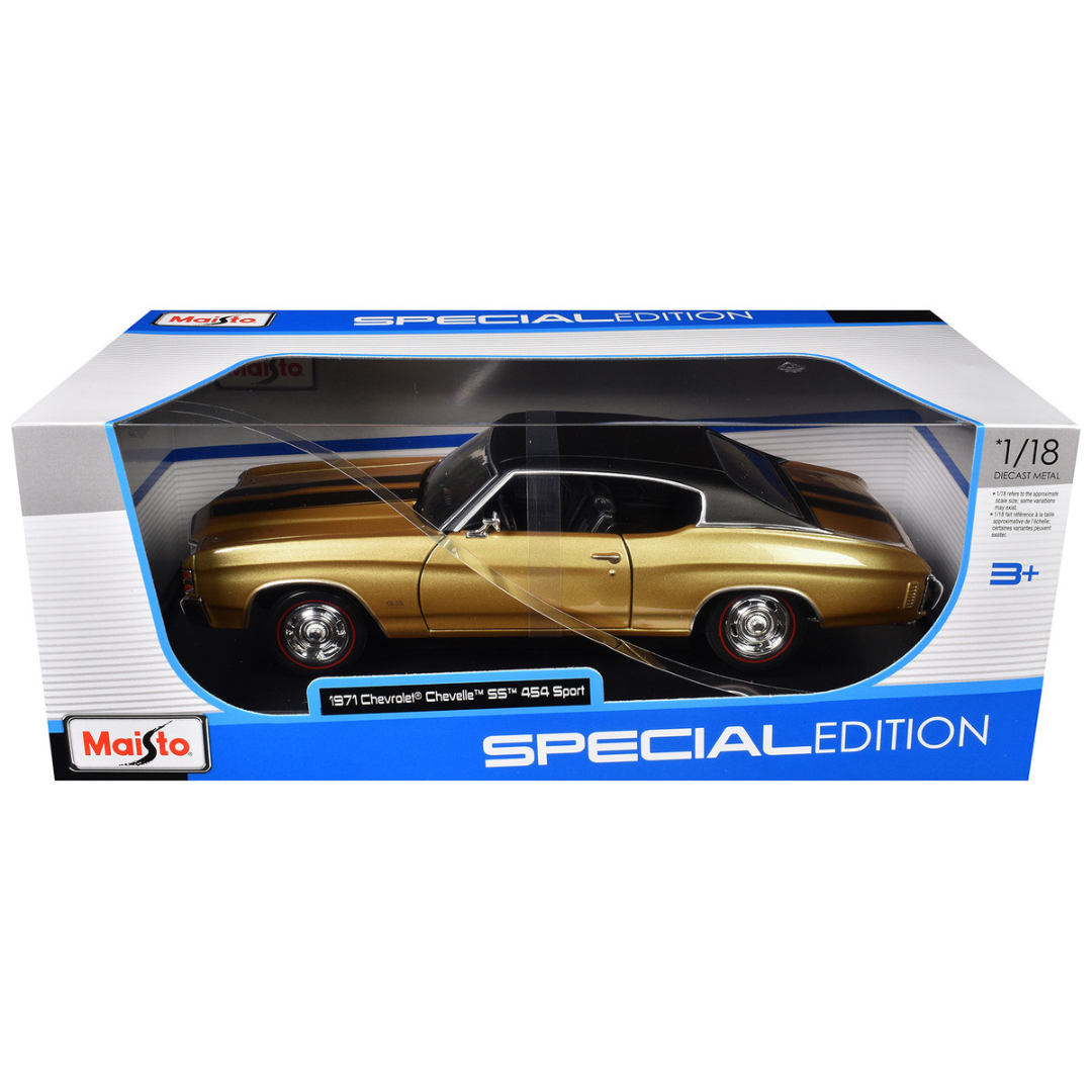 1971 Chevrolet Chevelle SS 454 Sport Gold Metallic with Black Top and Black Stripes "Special Edition" 1/18 Diecast Model Car