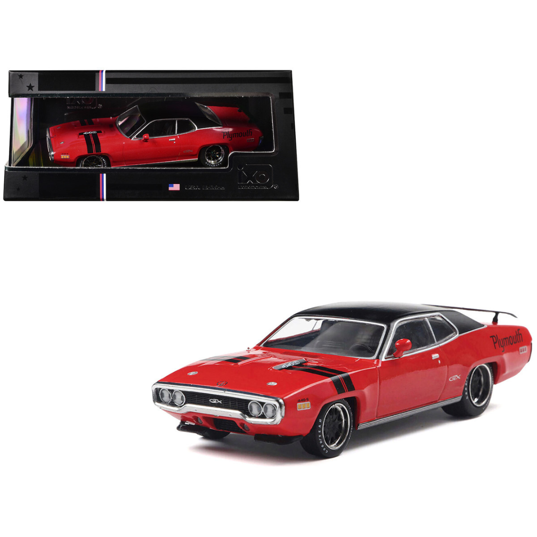 1971 Plymouth GTX Rally Red with Black Top and Stripes 1/43 Diecast Model