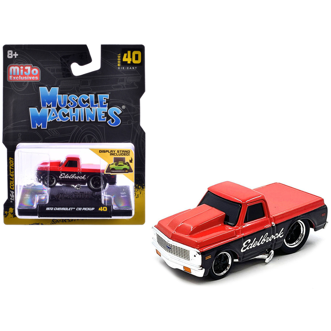 1972 Chevrolet C-10 Pickup Truck Red and Black "Edelbrock" 1/64 Diecast Model Car