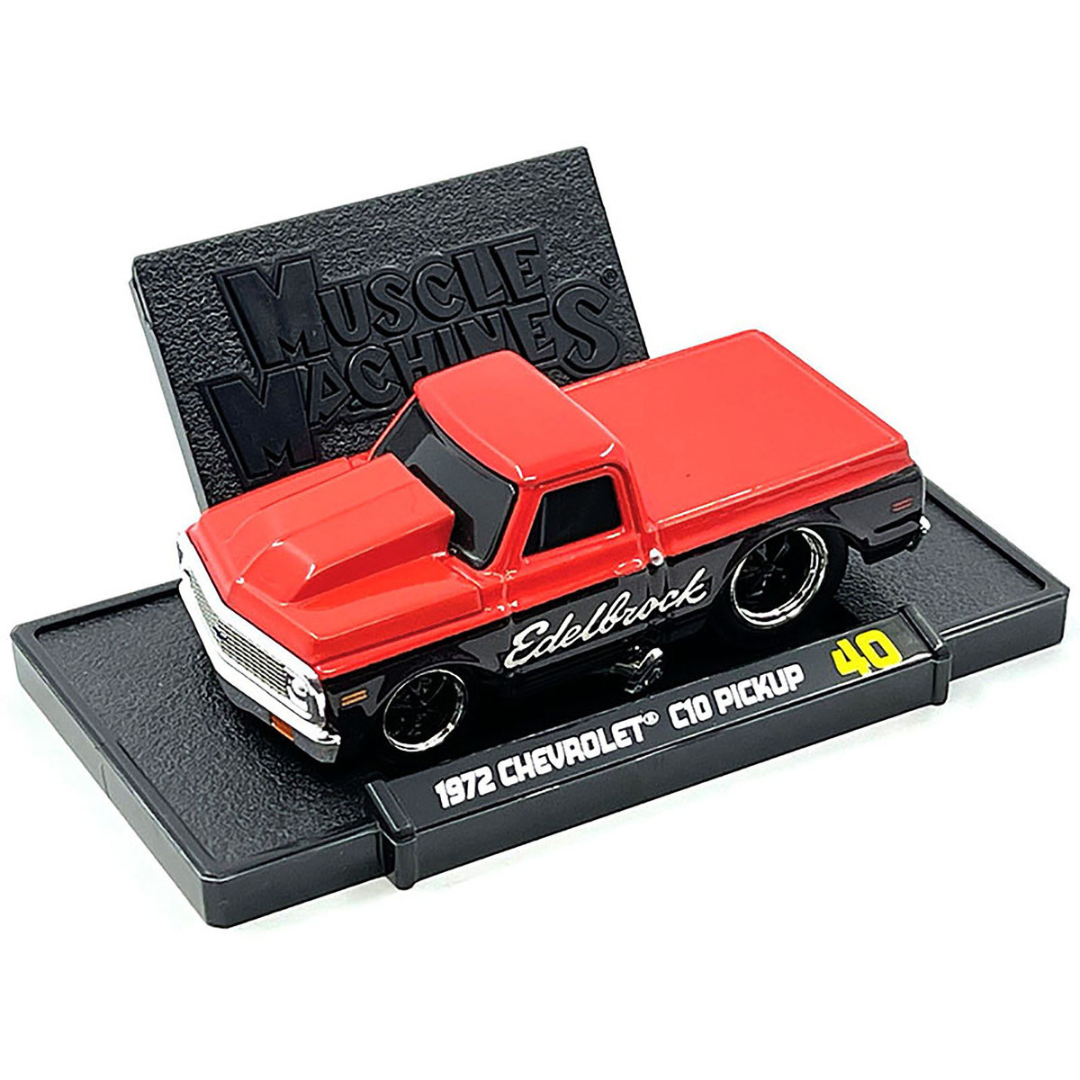 1972 Chevrolet C-10 Pickup Truck Red and Black "Edelbrock" 1/64 Diecast Model Car