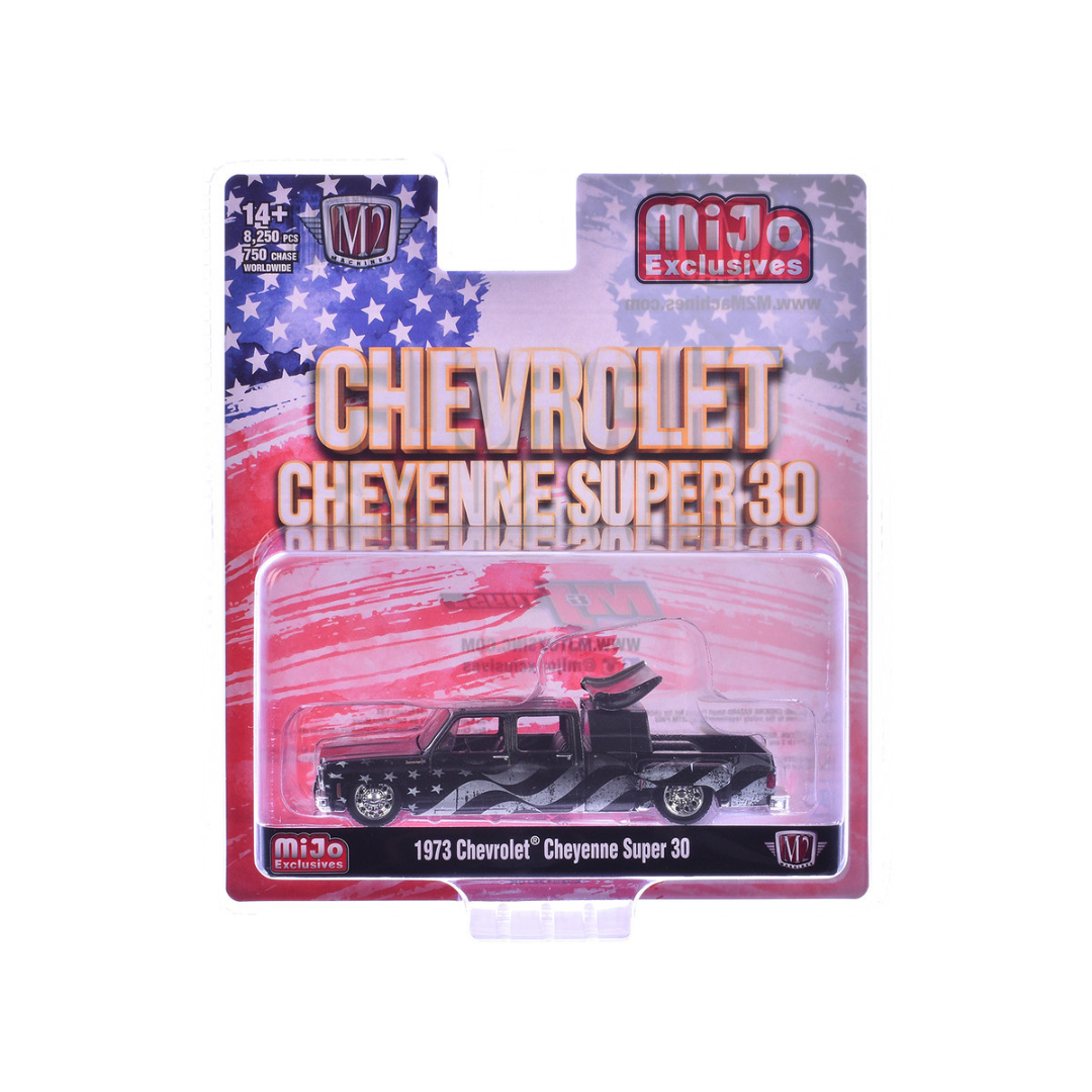 1973 Chevrolet Cheyenne Super 30 Pickup Truck Black with American Flag Graphics Limited Edition to 8250 pieces Worldwide 1/64 Diecast Model Car