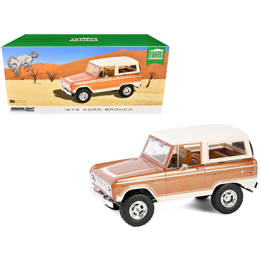 1973 Ford Bronco Hot Ginger Metallic with Cream Top "Artisan Collection" 1/18 Diecast Model Car