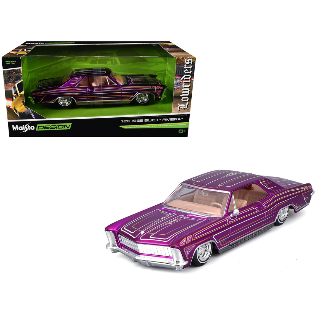 1965 Buick Riviera Lowrider Purple Metallic with Graphics "Lowriders" Series 1/26 Diecast Model Car