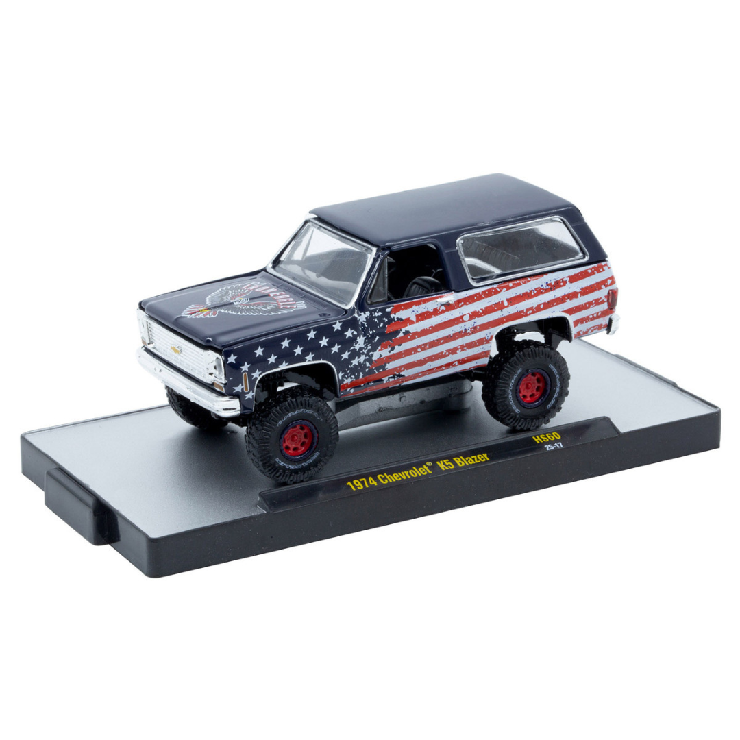 1974 Chevrolet K5 Blazer "Iron Eagle" Dark Blue with American Flag Graphics Limited Edition to 5500 pieces Worldwide 1/64 Diecast Model Car