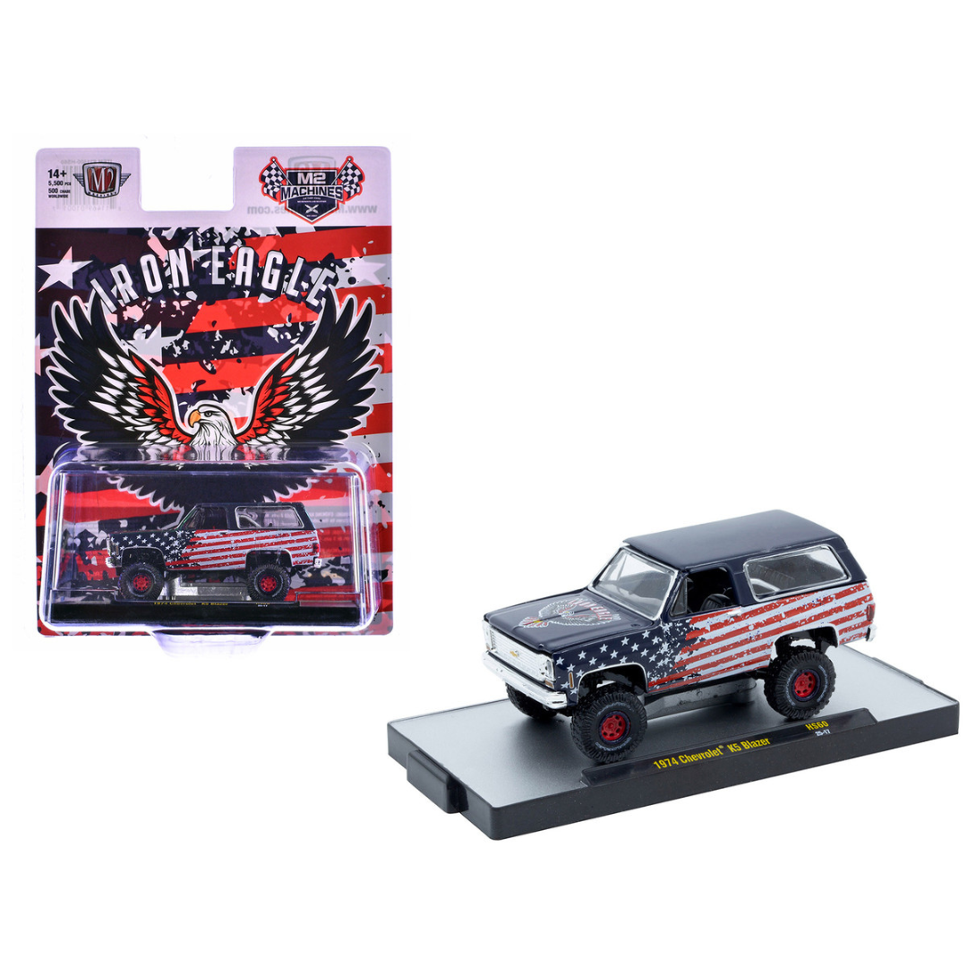 1974 Chevrolet K5 Blazer "Iron Eagle" Dark Blue with American Flag Graphics Limited Edition to 5500 pieces Worldwide 1/64 Diecast Model Car