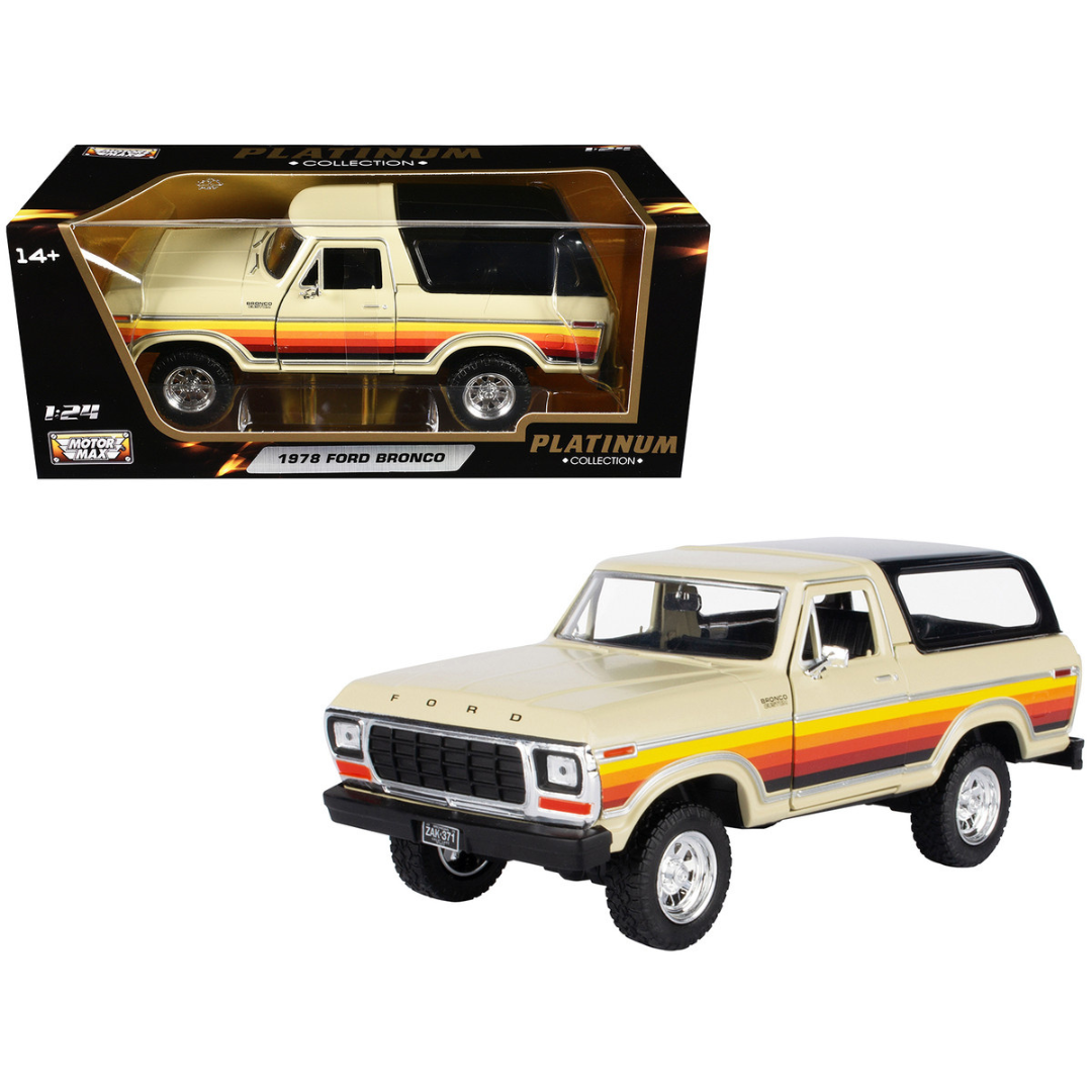 1978 Ford Bronco Custom Cream with Stripes and Black Top "Platinum Collection" Series 1/24 Diecast Model Car